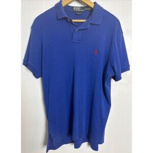 Polo Ralph Lauren Mens Shirt Med Blue Cotton Knit Pony Classic Preppy Old Money